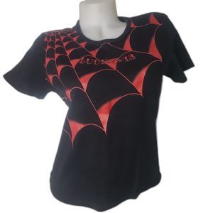 LUCKY 13 Black with Red Spiderweb Crew Neck T Shirt Juniors Size XL
